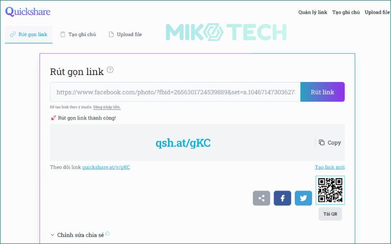 Rút gọn link bằng quickshare.at