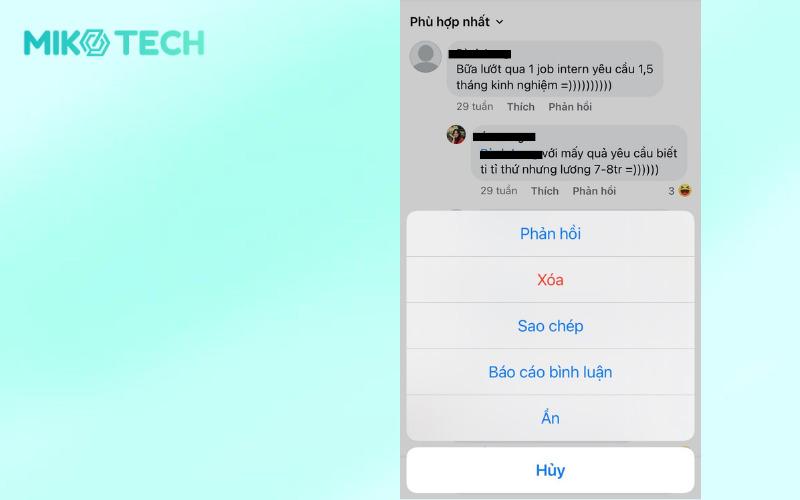 cách xóa bình luận trên facebook bằng điện thoại