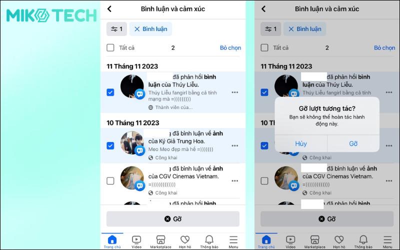 gỡ bình luận trên facebook